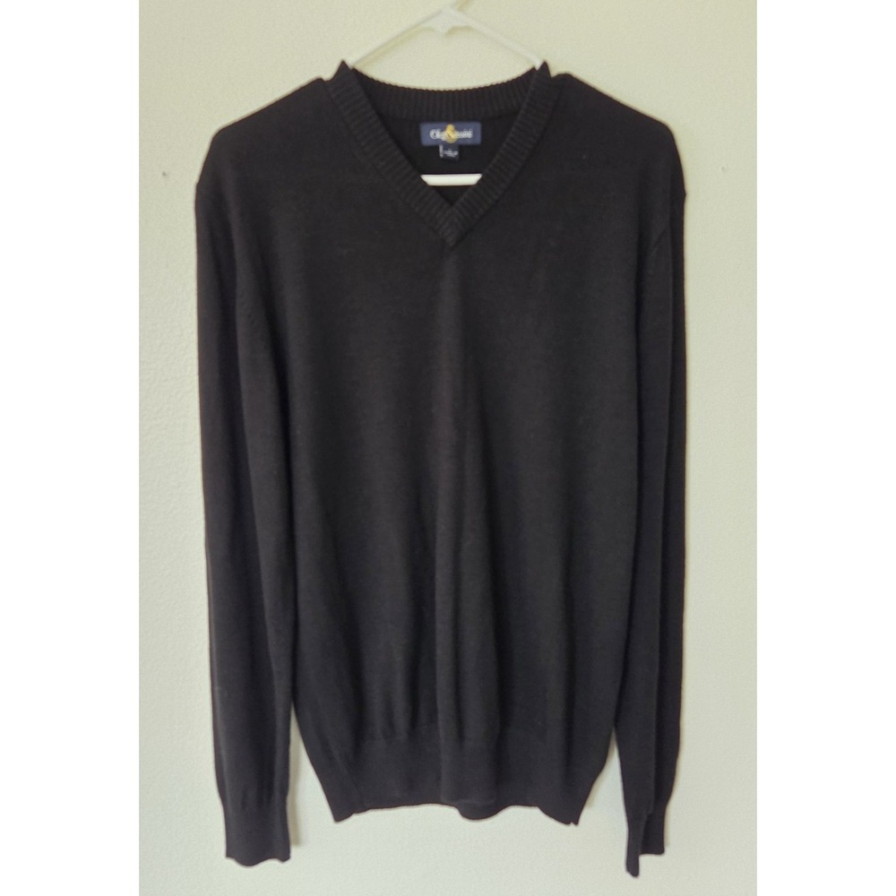 Oleg‎ Cassini Mens Sweater Large Black V Neck Silk Cotton Lightweight
